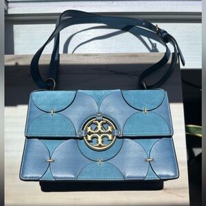 Tory Burch Small Miller Die Cut Flap Shoulder Bag NWT Mixed Blue